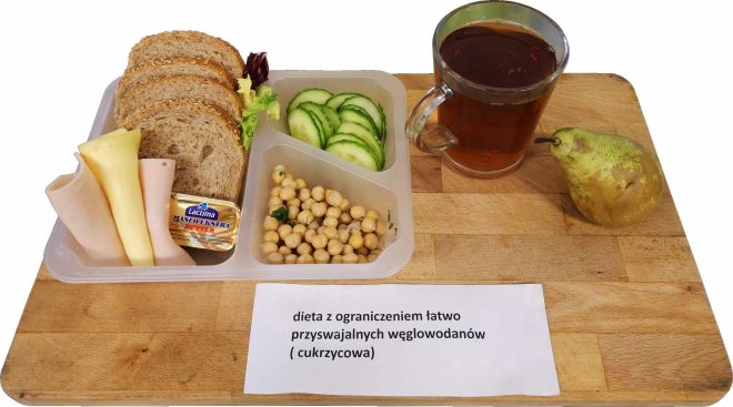 Zdjęcie przedstawia posiłek, śniadanie zgodnie z dietą z ograniczeniem łatwo przyswajalnych węglowodanów (cukrzycowa)