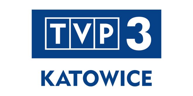 Biało-niebieskie logo Telewizji Polskiej TVP3 Katowice. Na granatowym tle znajdują się trzy białe litery „TVP”, umieszczone w oddzielnych prostokątach, obok nich duża biała cyfra „3”. Poniżej, w dużych, pogrubionych literach, widnieje napis „KATOWICE”