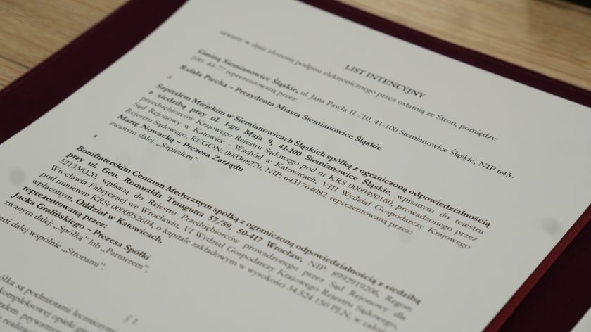 Dokument określający założenia współpracy między Miastem Siemianowice Śląskie a Bonifraterskim Centrum Medycznym